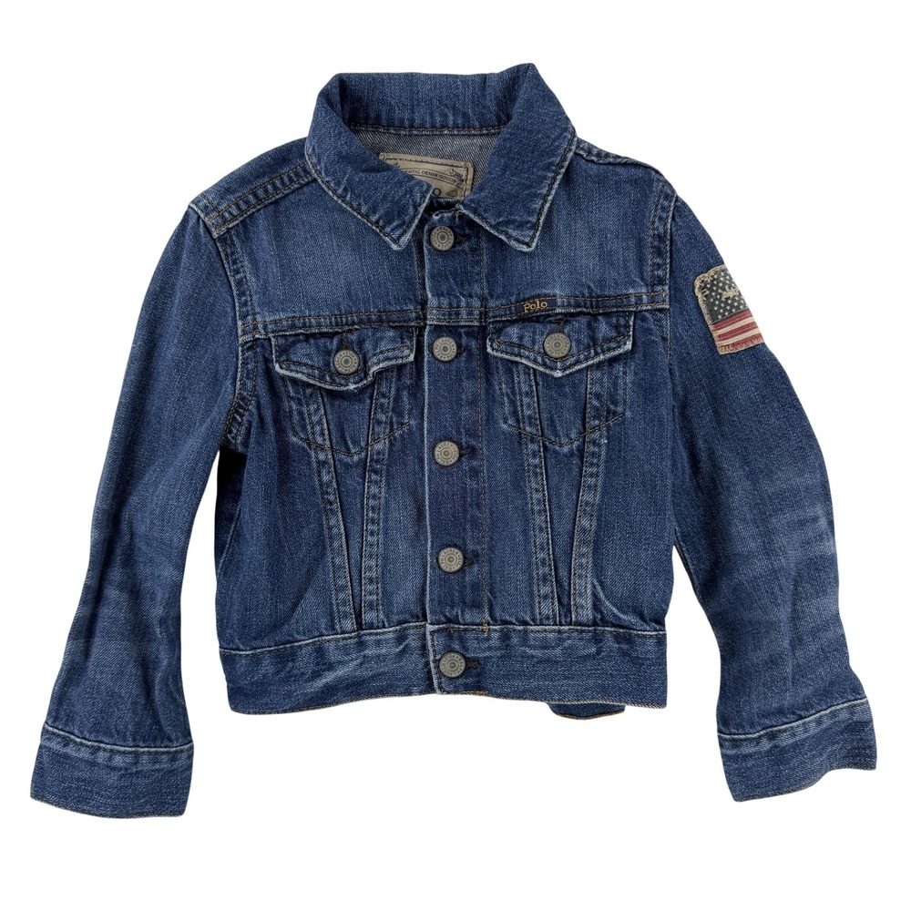 Polo Ralph Lauren Jacket Toddler 3T Blue Denim Jean American Flag USA Trucker
